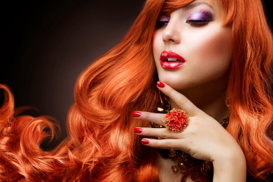 Wavy Red Hair. Fashion Girl Portrait.